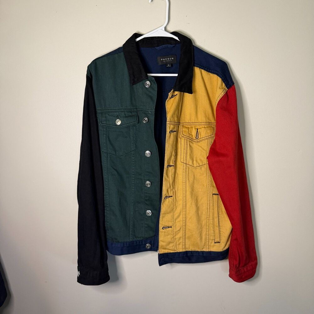Pacsun colorblock multicolor denim jacket button down mens size medium classic